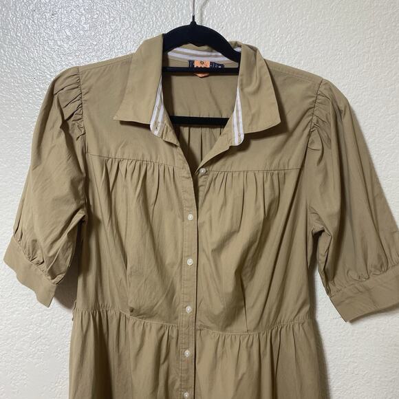 Vineyard Vines Tan‎ Poplin Cotton Button Midi Shirt Dress Size M Peasant Cottage - Picture 3 of 11